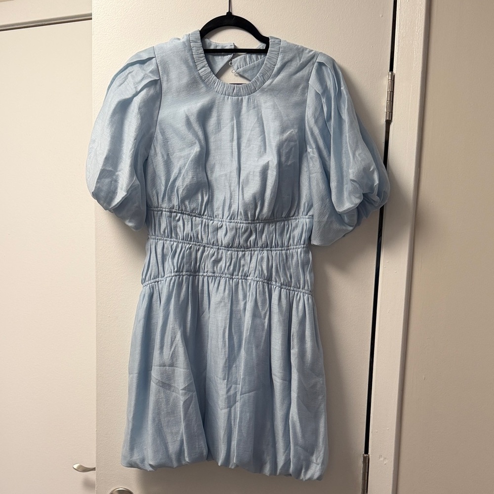 Jonathan Simkhai Light Blue Puff Sleeve Mini Dress